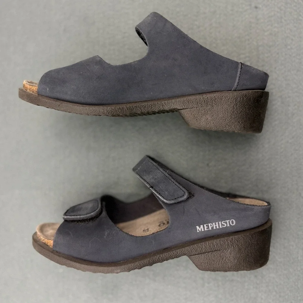 Mephisto Sandals Womens 37‎ (US 6.5) Blue Gray Comfort Adjustable Straps Leather